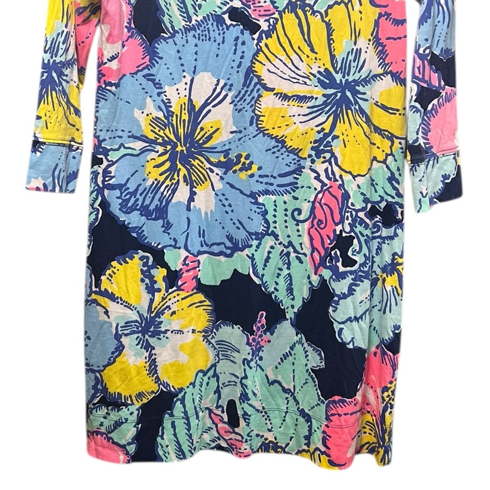 Lilly Pulitzer Marlowe Dress Navy Big Flirt Hibiscus Floral Print Size Medium - Picture 5 of 13